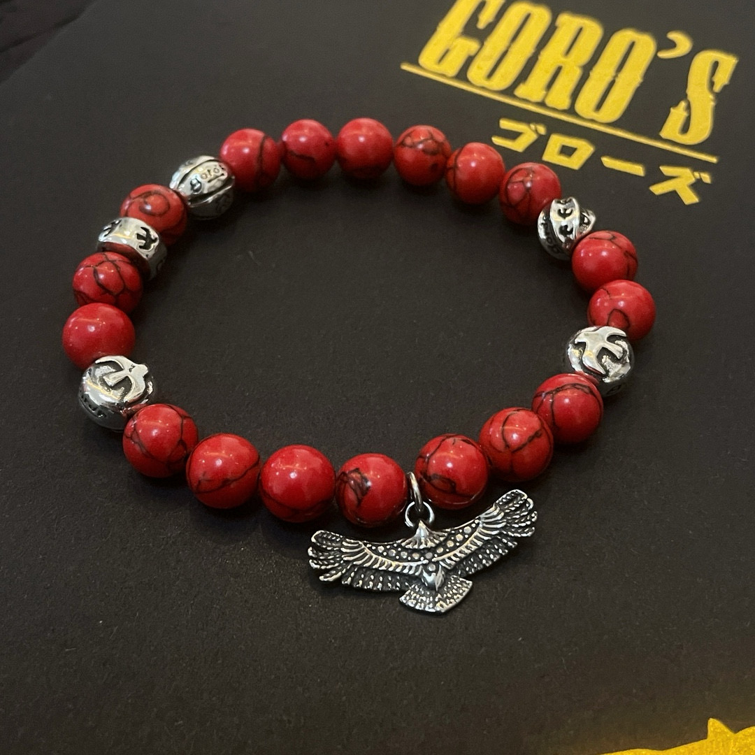 NO:110429,Comment [New Products on Shelves] Goro Takahashi Goro Red Pineapple Eagle Bracelet, Top Version, Accepted Exclusive Shot, Mainly Attack on the High-end Market, Absolutely Different from the Ordinary Version!  The details of the picture product are consistent with ZP!  Original production process, precision quality, purely handmade, authentic model opening, fashion essentials, both men and women can wear, same couple style, rock punk silver style, retro elements, trendy and versatile, same style on the official website, fine jewelry, bracelet19860909批【新品上架】Goro’s高桥吾郎红松石老鹰手串手链,顶级版本 认准独家拍摄 主攻高端市场 绝对区别普通版本！图片产品细节与ZP一致！原版制作工艺 精工品质 纯手工打造 ～正品开模潮流时尚必备 男女均可佩戴 情侣款同款 摇滚朋克泰银风格 复古元素 潮流百搭 官网同款,饰品精品,bracelet,Jewelry