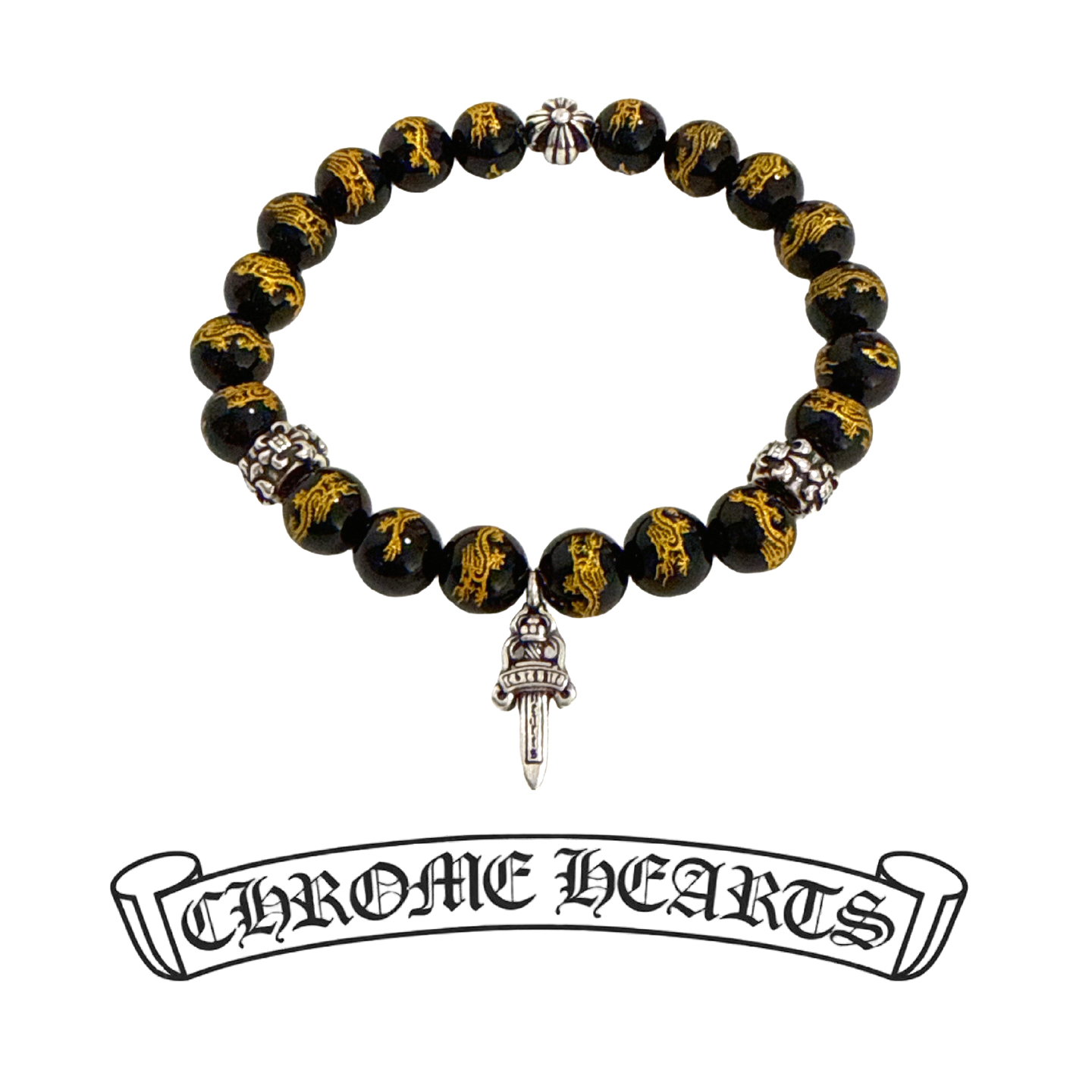 NO:110442,New model [Counter Quality] Chrome Hearts Classic Retro Multi-Element Dragon Teng Obsidian Bracelet Bracelet, purely handmade ~ Authentic model opening trendy and fashion essentials for both men and women can wear it, same style for couples, official website original version, rock punk silver style, retro elements, trendy and versatile!  , jewelry boutique, chrome hearts, chrome hearts, bracelet19860909新款【专柜品质】Chrome Hearts克罗心经典复古多元素龙腾黑曜石手链手串,纯手工打造 ～正品开模潮流时尚必备 男女均可佩戴 情侣同款 官网原版 摇滚朋克泰银风格 复古元素 潮流百搭！,饰品精品,chrome hearts,chrome hearts,bracelet,Jewelry