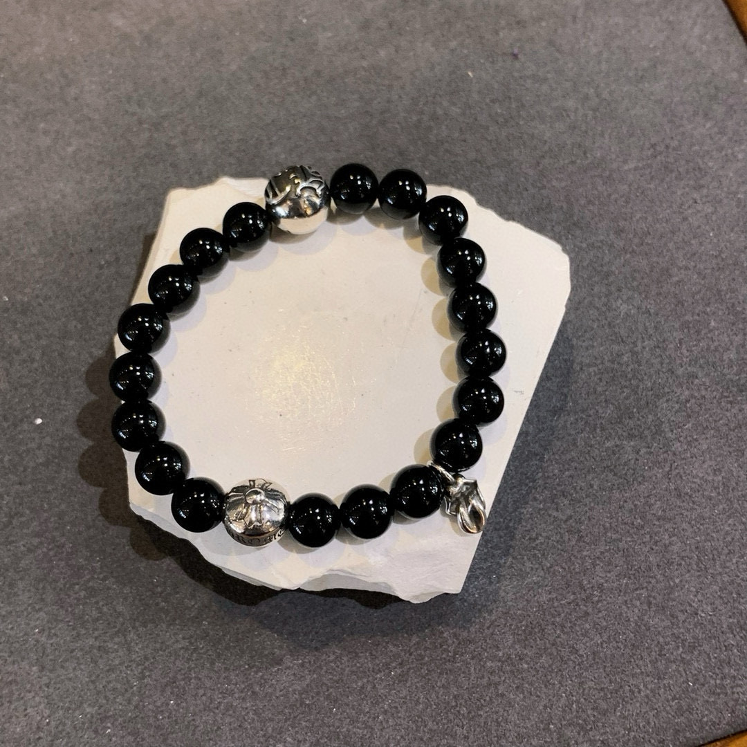 NO:110875,Croxin Black agate bead bracelet Retro and old Tongue cross elements Specifications: 8mm Code: 300520, jewelry fine, chrome hearts19860909克罗心 黑玛瑙珠手串 复古做旧 舌头十字元素 规格: 8mm 编码:300520,饰品精品,chrome hearts,Jewelry
