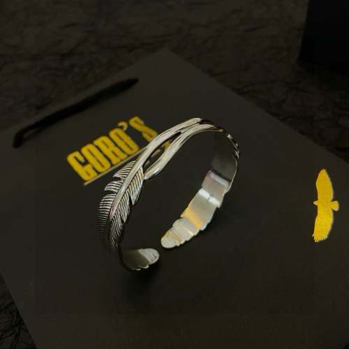 Goro's Feather Sterling Silver Bangle,Handmade Open Cuff Bracelet