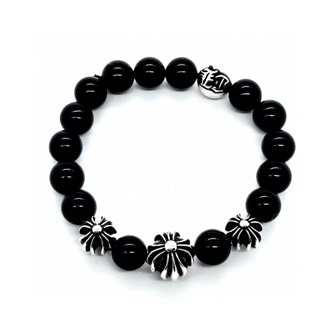 NO:113479,Croxin 4 Silver Bead Obsidian Bracelet Specification: 8mm Number: 300600, jewelry quality, chrome hearts, bracelet19860909克罗心4银珠黑曜石手链 规格:8mm 编号:300600,饰品精品,chrome hearts,bracelet,Jewelry