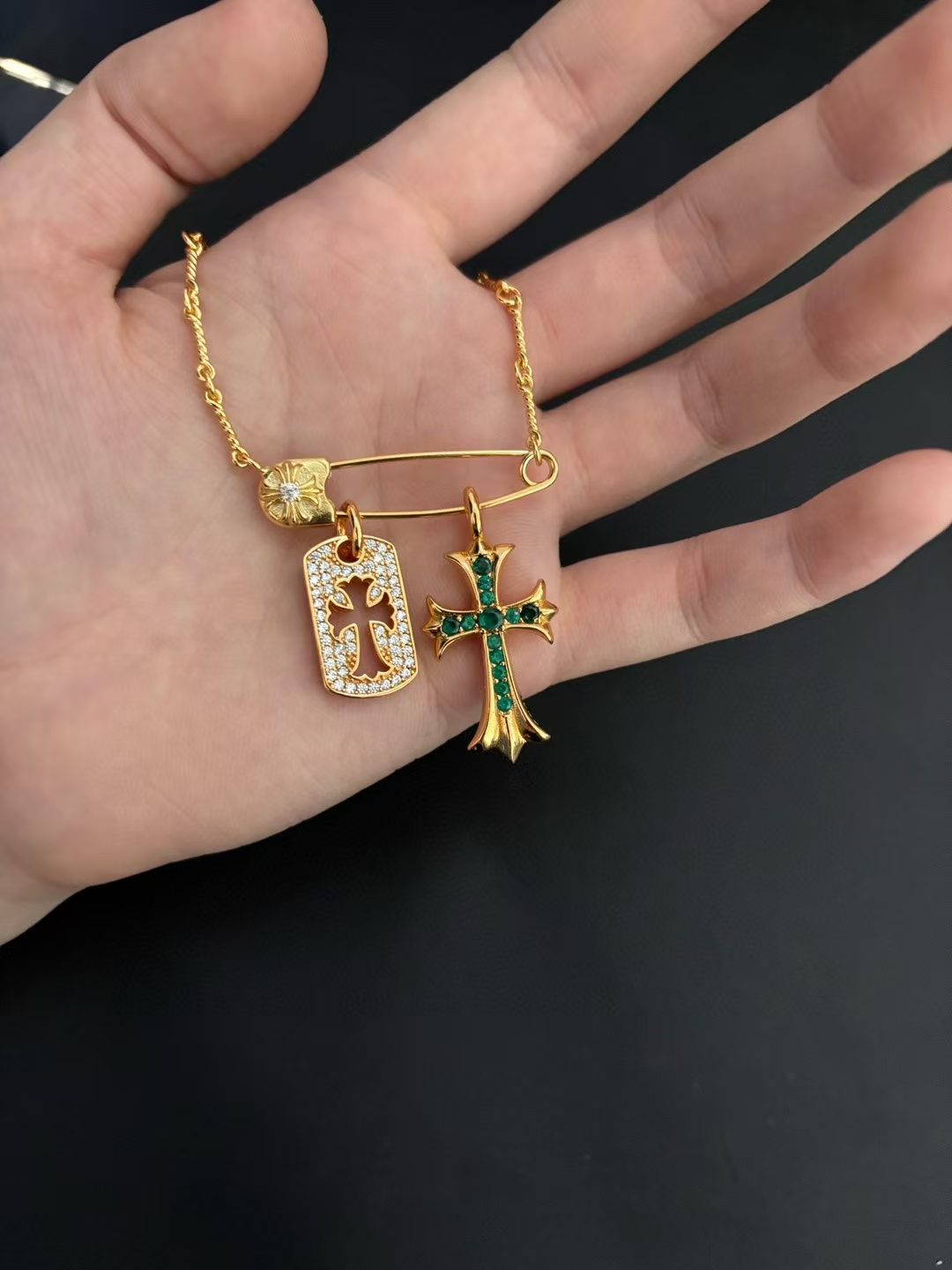💰125 别针竹节绿钻项链