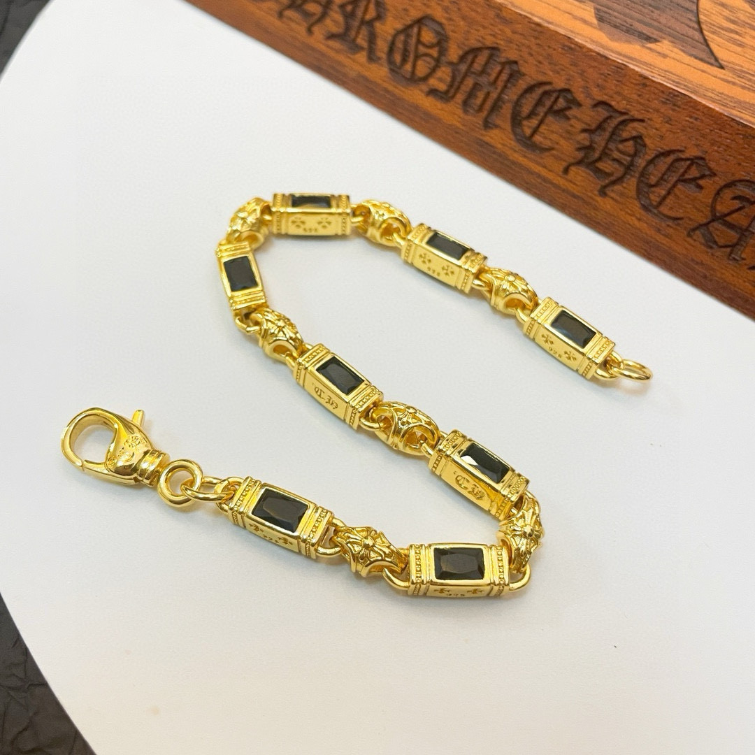 批 新款【专柜品质】Chrome Hearts克罗心黄金色多元素黑钻十字架手链 快手/ins/小红书热门