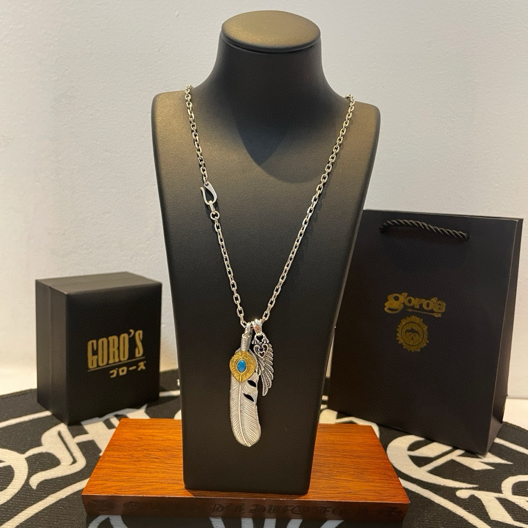 NO:115406,[New Products are on the Shelves] Goro’s Takahashi Goro Matsushi Stone Pointed Gold Feather Pendant Takahashi Classic Necklace Top Version Definitely Exclusive Shot Mainly Focus on the High-end Market Absolutely Different from the Ordinary Version!  The details of the picture product are consistent with ZP!  Original production process, precision quality, purely handmade, authentic model opening, fashion essentials, both men and women can wear, same couple style, rock punk silver style, retro elements, trendy and versatile, same style on the official website, fine jewelry, necklace19860909批【新品上架】Goro’s高桥吾郎松石点金羽毛吊坠 高桥经典项链 顶级版本 认准独家拍摄 主攻高端市场 绝对区别普通版本！图片产品细节与ZP一致！原版制作工艺 精工品质 纯手工打造 ～正品开模潮流时尚必备 男女均可佩戴 情侣款同款 摇滚朋克泰银风格 复古元素 潮流百搭 官网同款,饰品精品,necklace,Jewelry