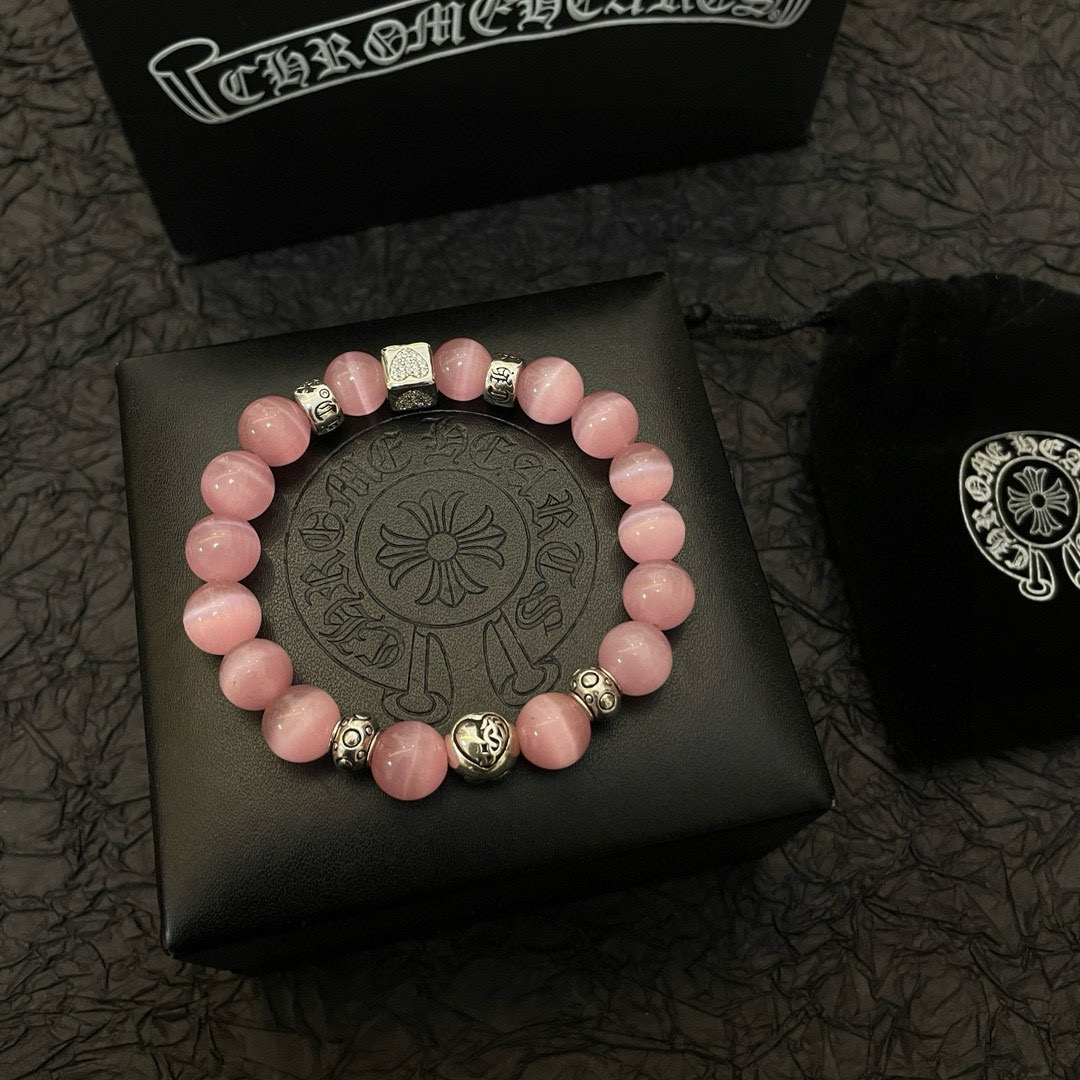 批 新款【专柜品质】Chrome Hearts克罗心 经典复古粉色猫眼石多元素手链手串凹凸造型不同的花纹