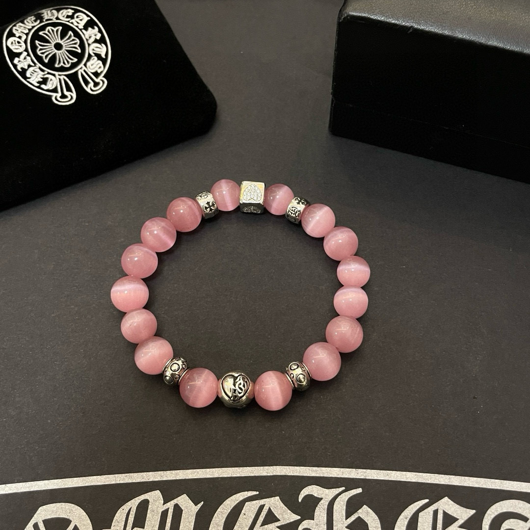 批 新款【专柜品质】Chrome Hearts克罗心 经典复古粉色猫眼石多元素手链手串凹凸造型不同的花纹