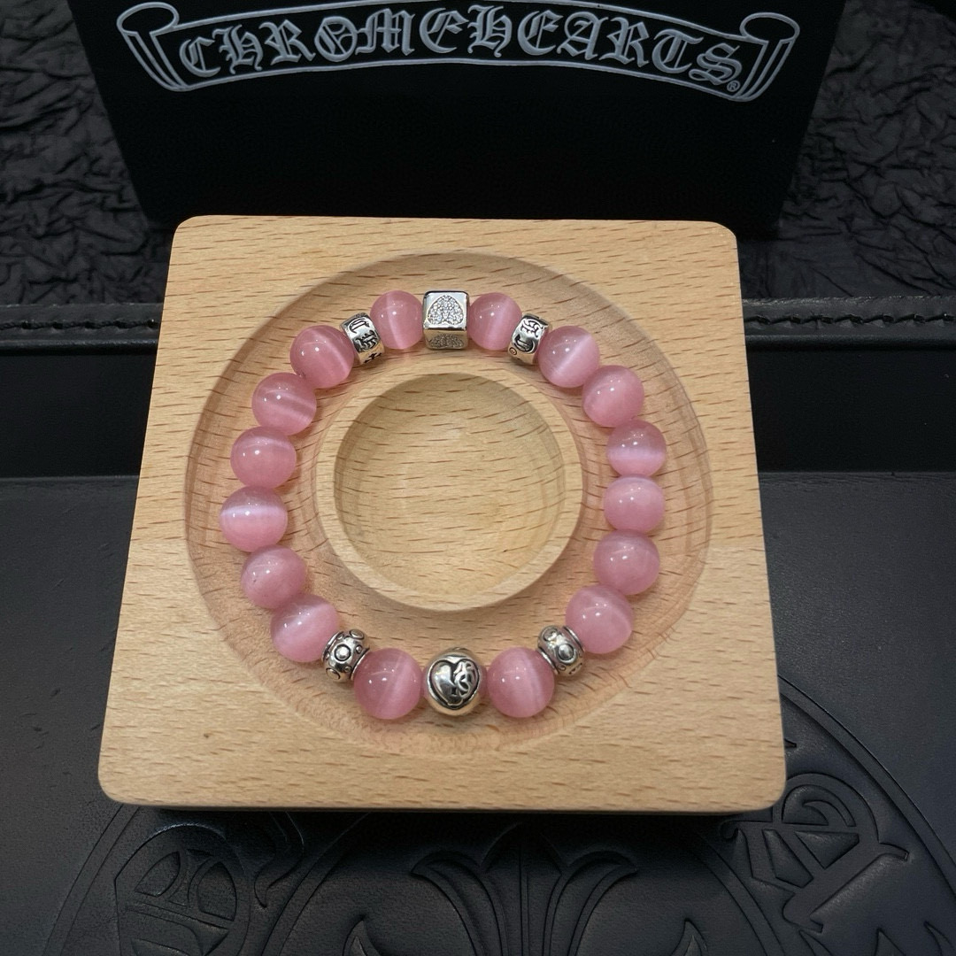 批 新款【专柜品质】Chrome Hearts克罗心 经典复古粉色猫眼石多元素手链手串凹凸造型不同的花纹