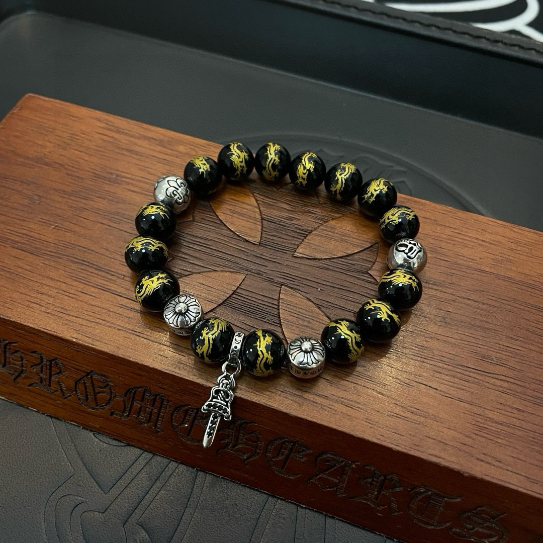 批 新款【专柜品质】Chrome Hearts克罗心 经典祥龙玛瑙珠子*复古多元素手链 凹凸造型不同的花