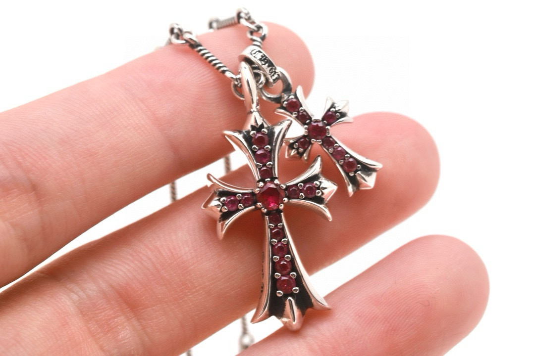 Chrome Hearts Inspired Pink Diamond Cross Necklace - Unique Style 7 i1747582770419 2515 0 5