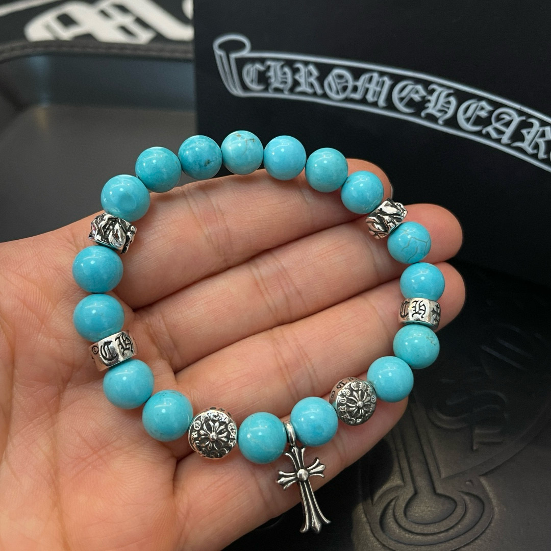 新款【专柜品质】Chrome Hearts克罗心 经典复古多元素蓝松石手串手链 ，快手/ins/小红书