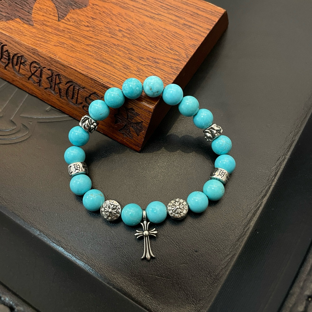  新款【专柜品质】Chrome Hearts克罗心 经典复古多元素蓝松石手串手链 ，快手/ins/小红书