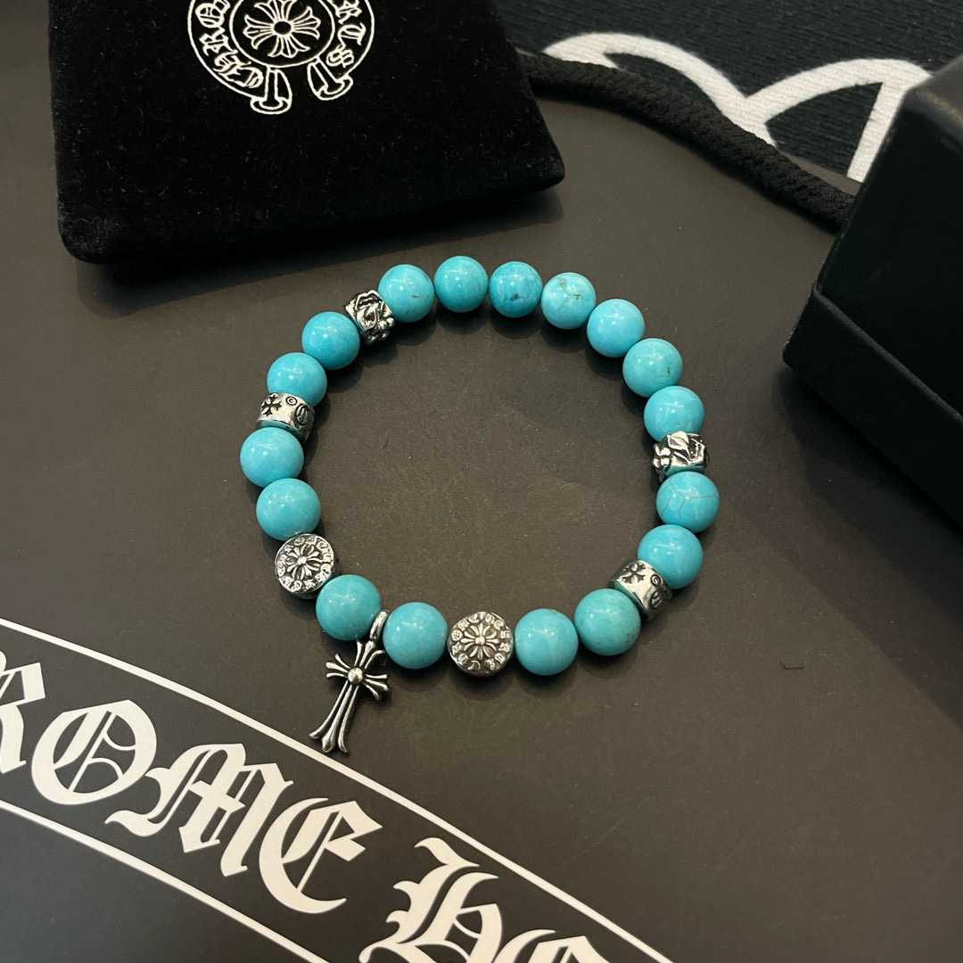  新款【专柜品质】Chrome Hearts克罗心 经典复古多元素蓝松石手串手链 ，快手/ins/小红书