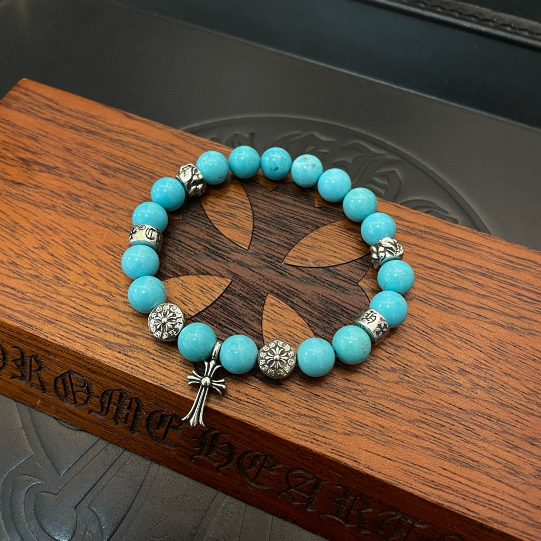  新款【专柜品质】Chrome Hearts克罗心 经典复古多元素蓝松石手串手链 ，快手/ins/小红书