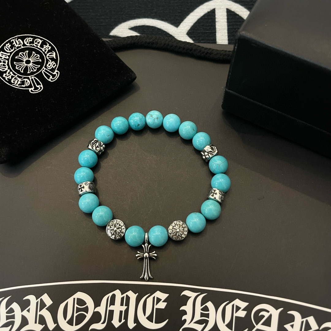  新款【专柜品质】Chrome Hearts克罗心 经典复古多元素蓝松石手串手链 ，快手/ins/小红书