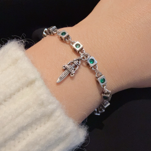 Chrome Hearts Inspired Green Diamond Bracelet - Unisex Rock Punk Style 1 Chrome Hearts Inspired Green Diamond Bracelet - Unisex Rock Punk Style