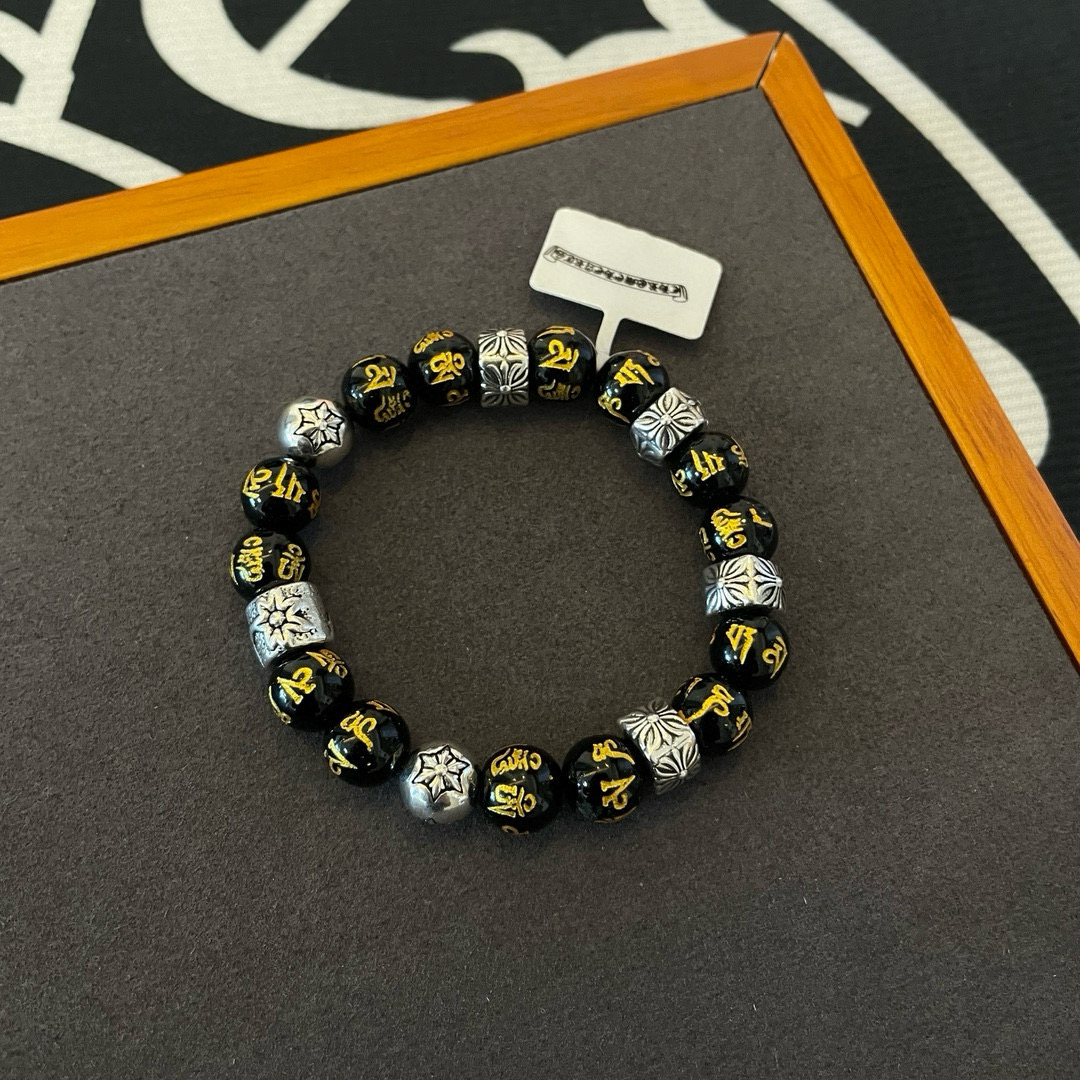  新款【专柜品质】Chrome Hearts克罗心 经典佛珠*复古多元素手链 凹凸造型不同的花纹设计风格