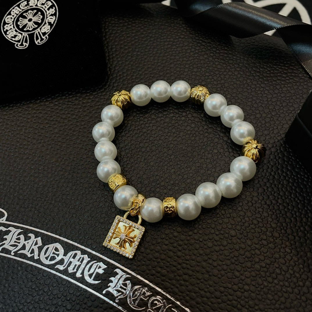 批 新款【专柜品质】Chrome Hearts克罗心珍珠手链手串手链  快手/ins/小红书热门，凹凸造