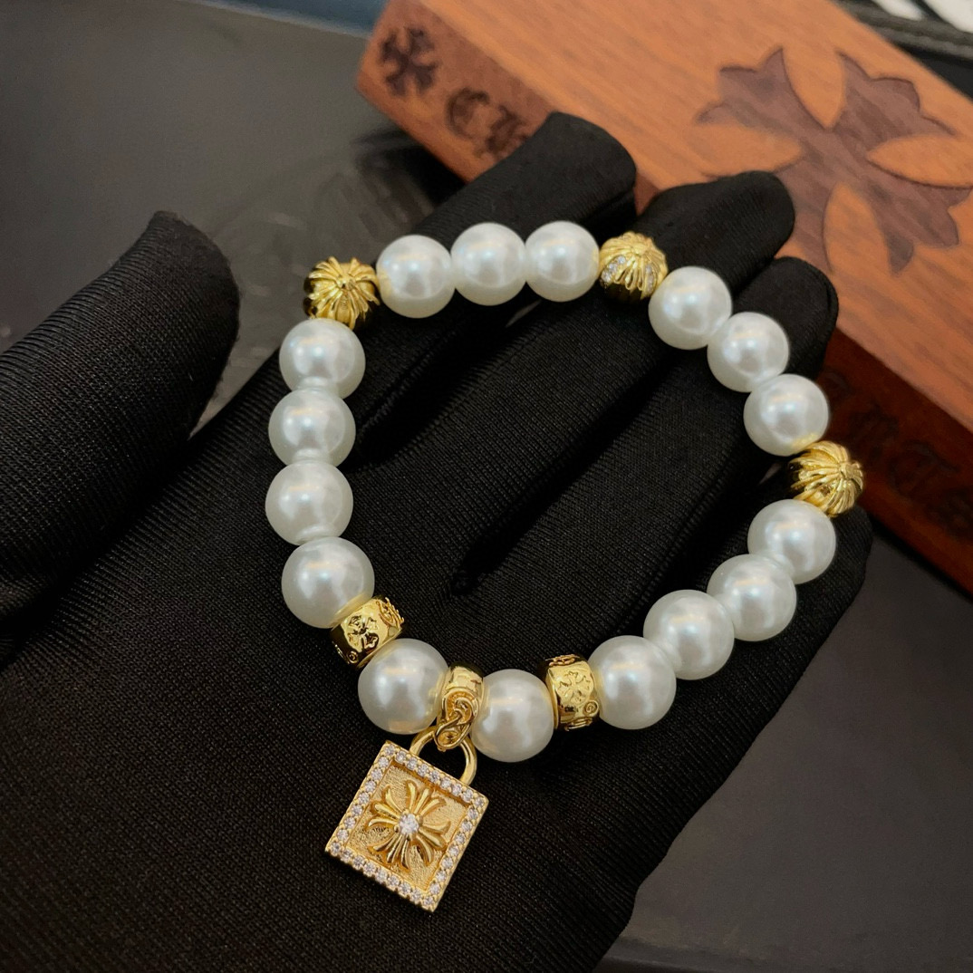 批 新款【专柜品质】Chrome Hearts克罗心珍珠手链手串手链  快手/ins/小红书热门，凹凸造