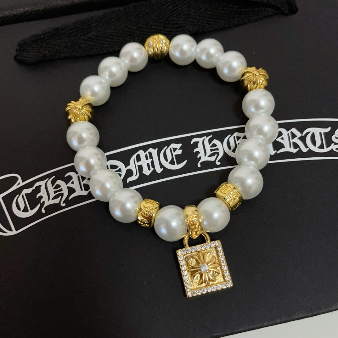 批 新款【专柜品质】Chrome Hearts克罗心珍珠手链手串手链  快手/ins/小红书热门，凹凸造
