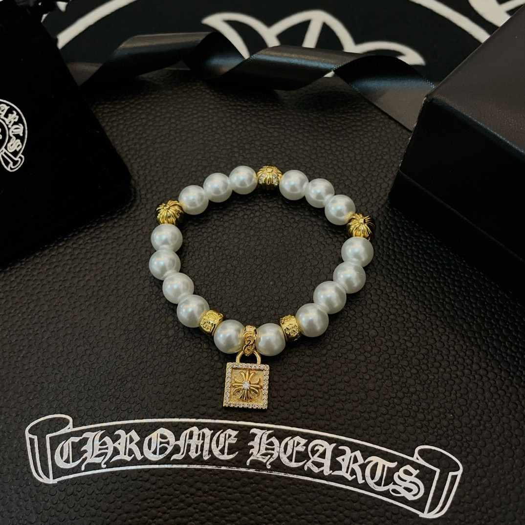 批 新款【专柜品质】Chrome Hearts克罗心珍珠手链手串手链  快手/ins/小红书热门，凹凸造