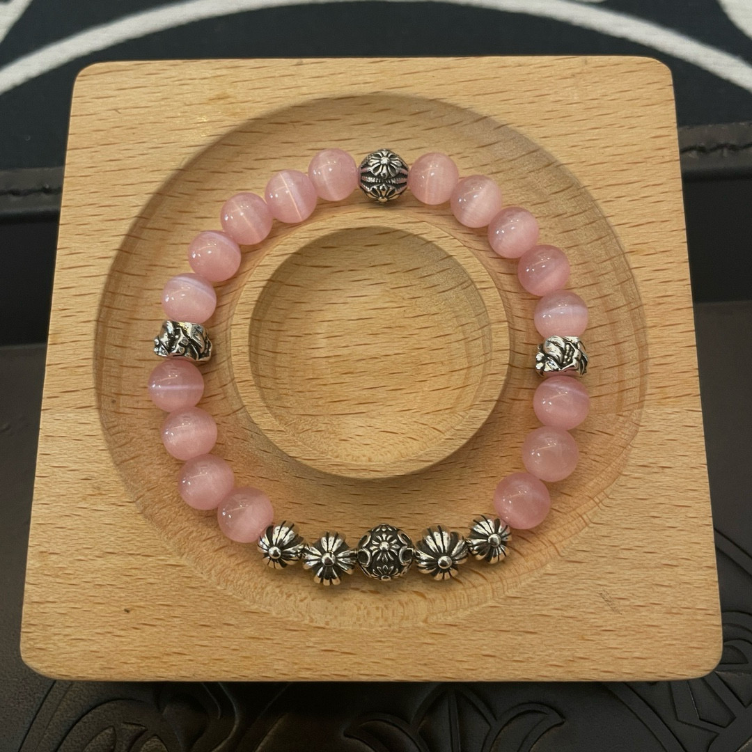 批 新款【专柜品质】Chrome Hearts克罗心 经典复古多元素粉色猫眼石手链手串，凹凸造型不同的花