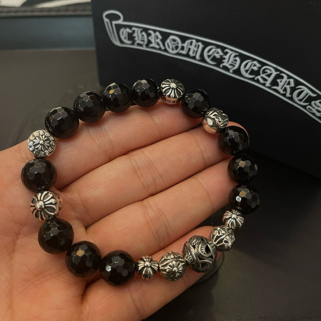  新款【专柜品质】Chrome Hearts克罗心 经典复古多元素黑曜石手链 手串，凹凸造型不同的花纹设