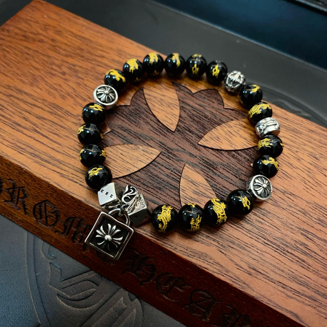  新款【专柜品质】Chrome Hearts克罗心 经典复古多元素手链手串，凹凸造型不同的花纹设计风格 