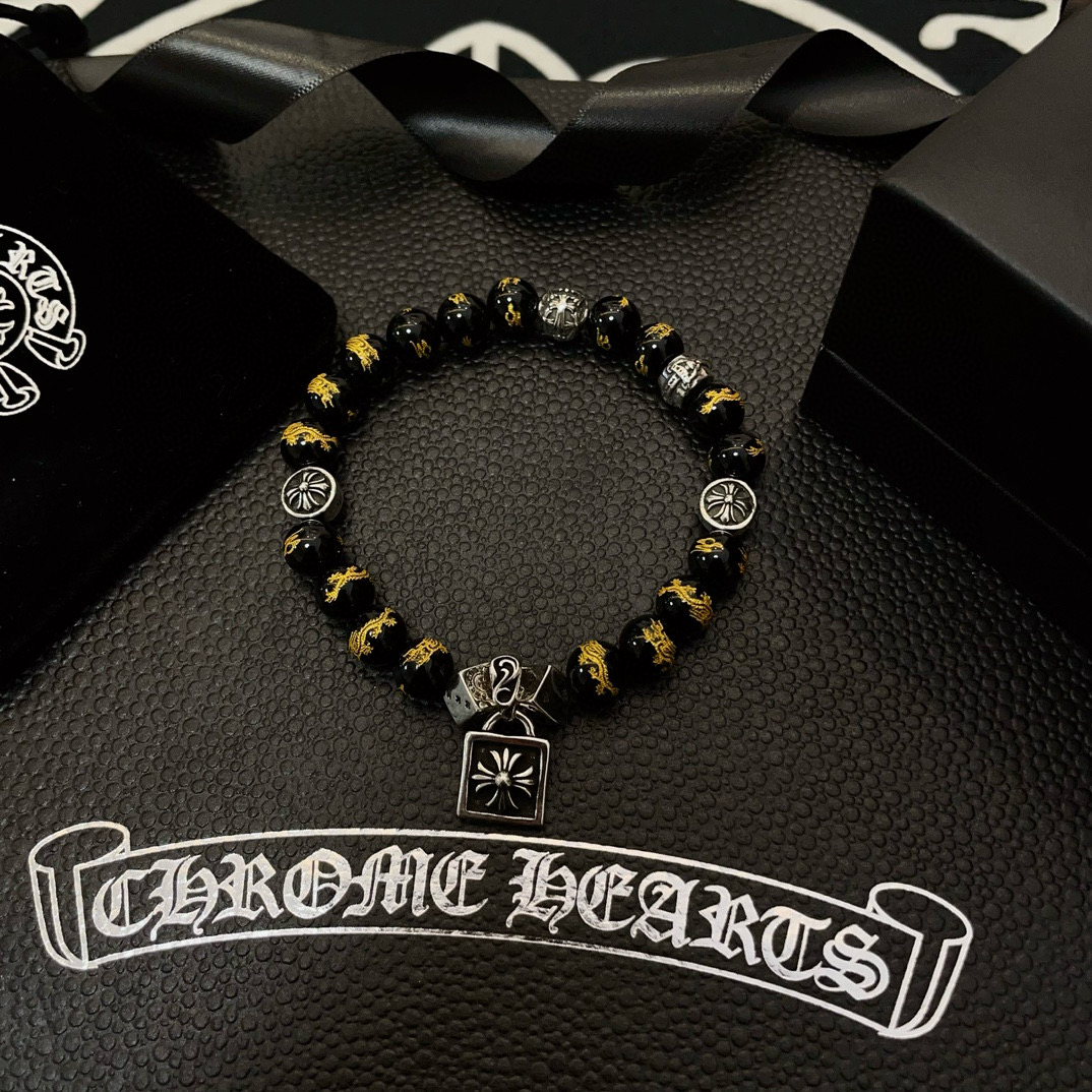  新款【专柜品质】Chrome Hearts克罗心 经典复古多元素手链手串，凹凸造型不同的花纹设计风格 