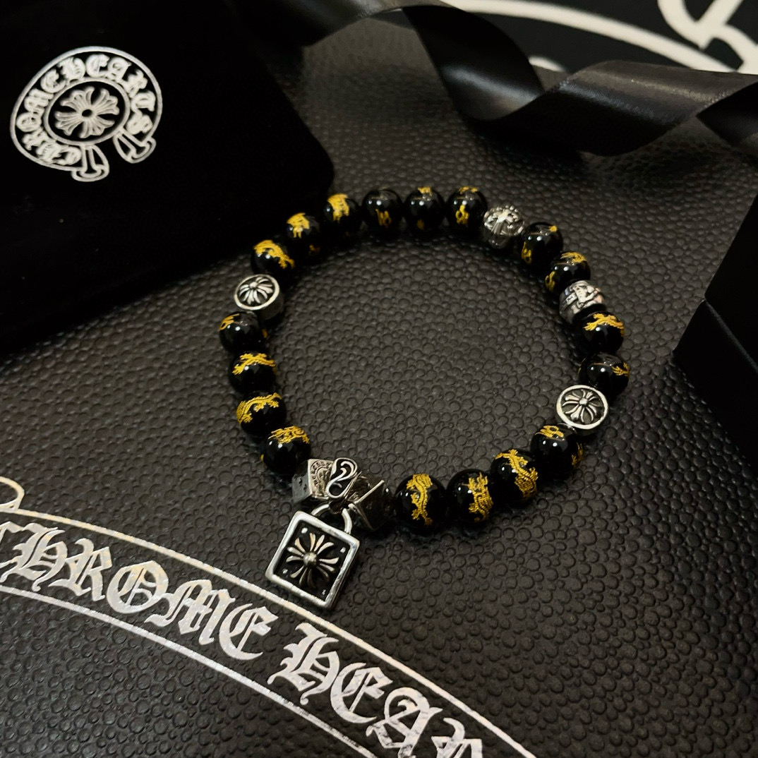  新款【专柜品质】Chrome Hearts克罗心 经典复古多元素手链手串，凹凸造型不同的花纹设计风格 