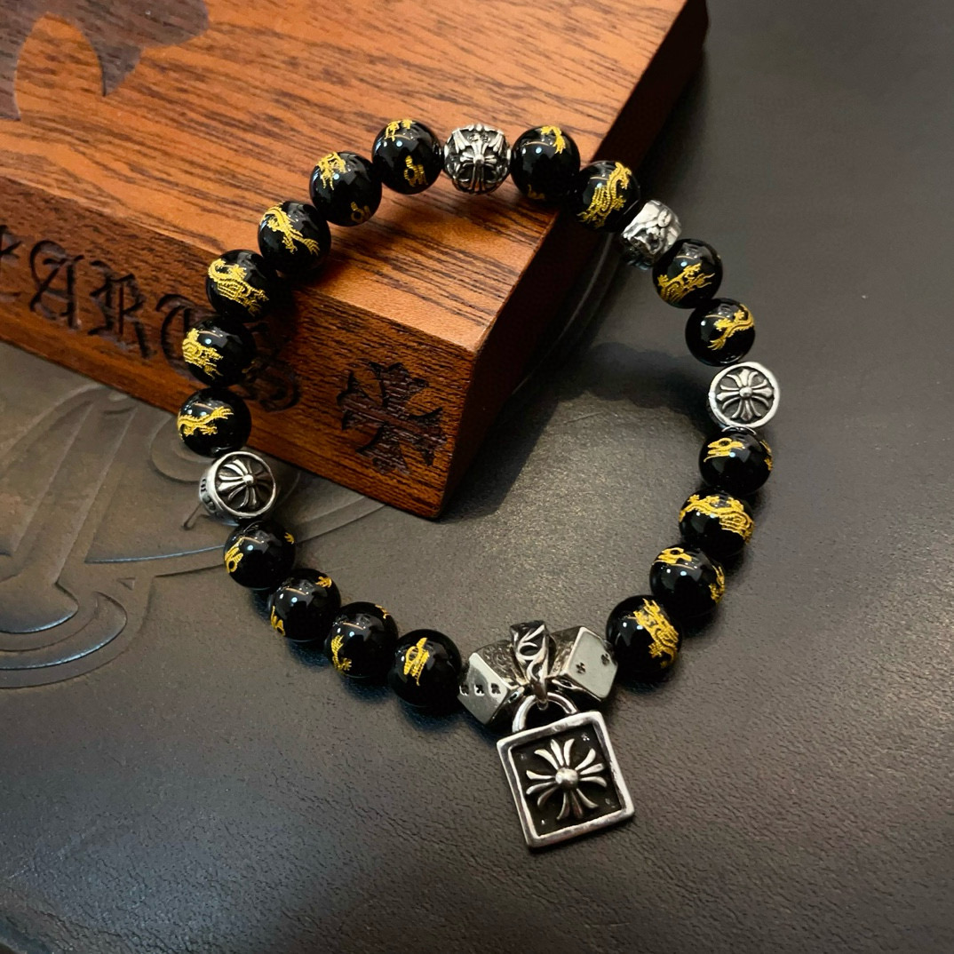  新款【专柜品质】Chrome Hearts克罗心 经典复古多元素手链手串，凹凸造型不同的花纹设计风格 