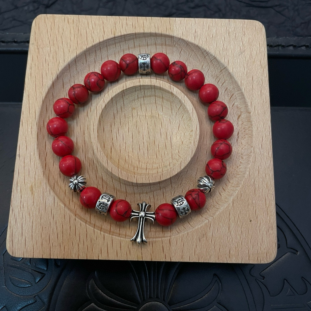  新款【专柜品质】Chrome Hearts克罗心 经典复古多元素红松石手链手串，凹凸造型不同的花纹设计