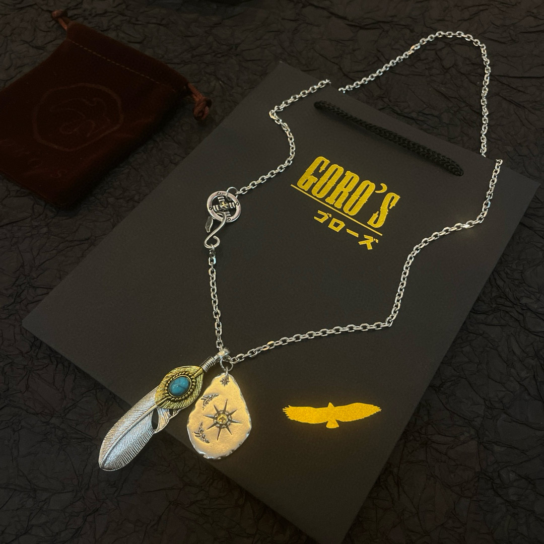      【新品上架】Goro’s高桥吾郎复古银饼松石羽毛吊坠 高桥经典项链  顶级版本 认准独家拍摄 