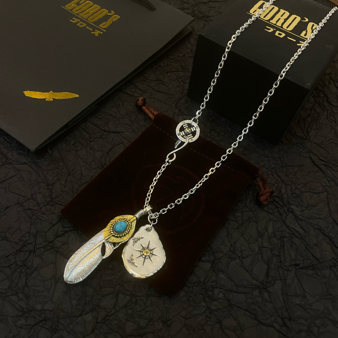      【新品上架】Goro’s高桥吾郎复古银饼松石羽毛吊坠 高桥经典项链  顶级版本 认准独家拍摄 