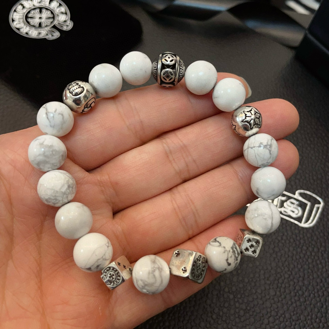  新款【专柜品质】Chrome Hearts克罗心 经典复古多元素白松石手串手链 ，快手/ins/小红书