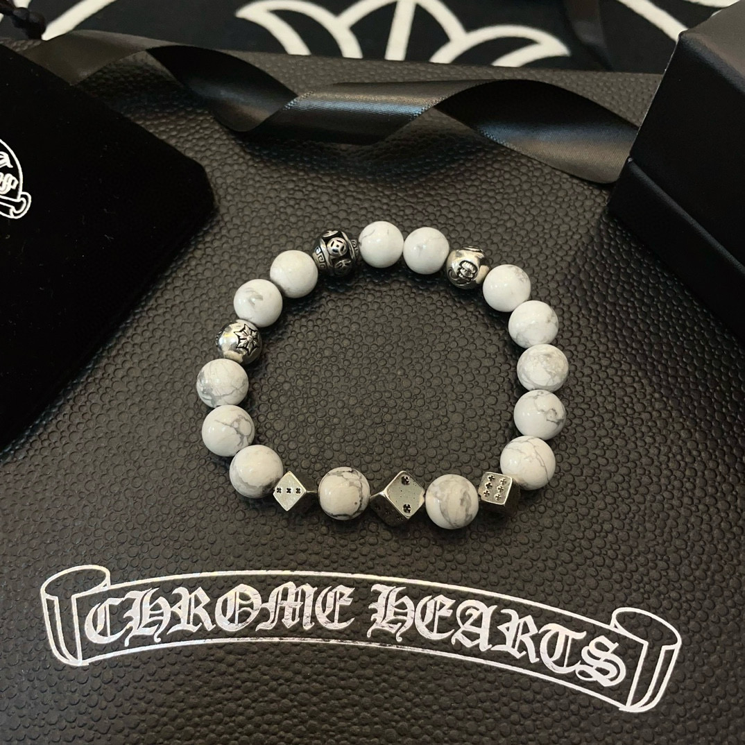  新款【专柜品质】Chrome Hearts克罗心 经典复古多元素白松石手串手链 ，快手/ins/小红书