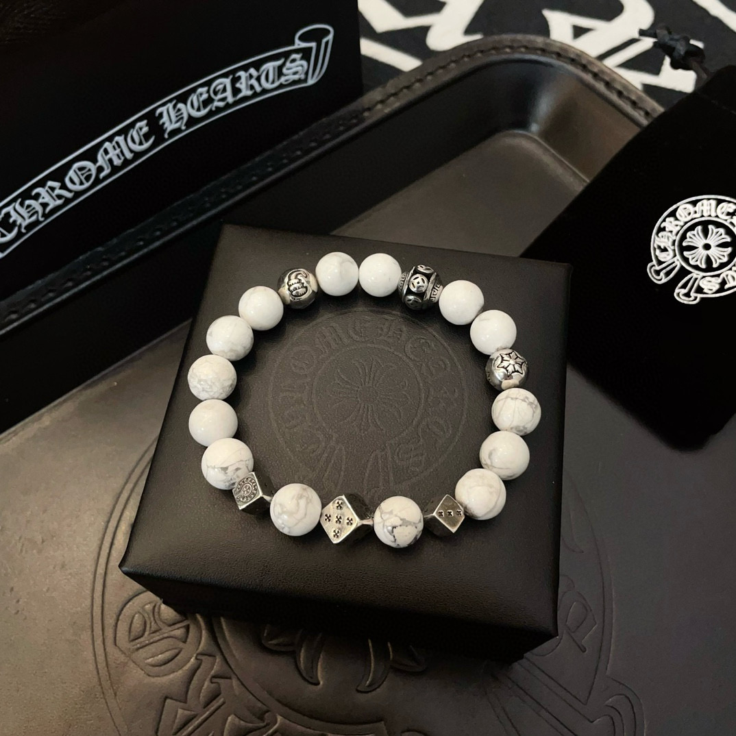  新款【专柜品质】Chrome Hearts克罗心 经典复古多元素白松石手串手链 ，快手/ins/小红书
