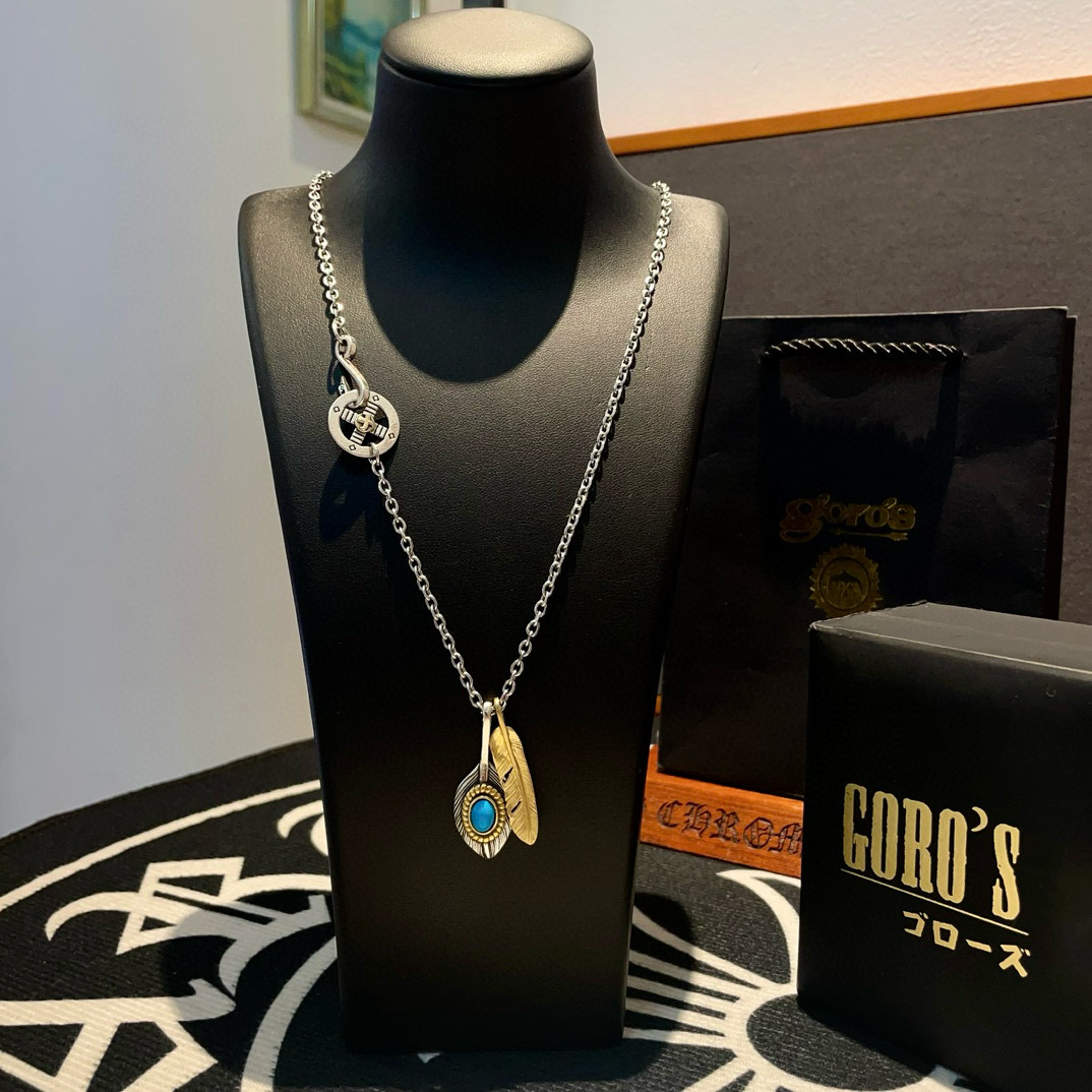 批【新品上架】Goro’s高桥吾郎松石羽毛吊坠，高桥经典项链，顶级版本，认准独家拍摄，主攻高端市场 ，快