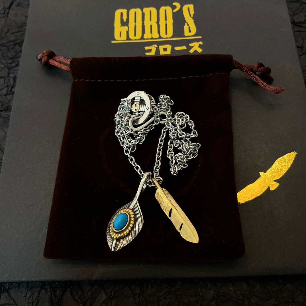 批【新品上架】Goro’s高桥吾郎松石羽毛吊坠，高桥经典项链，顶级版本，认准独家拍摄，主攻高端市场 ，快