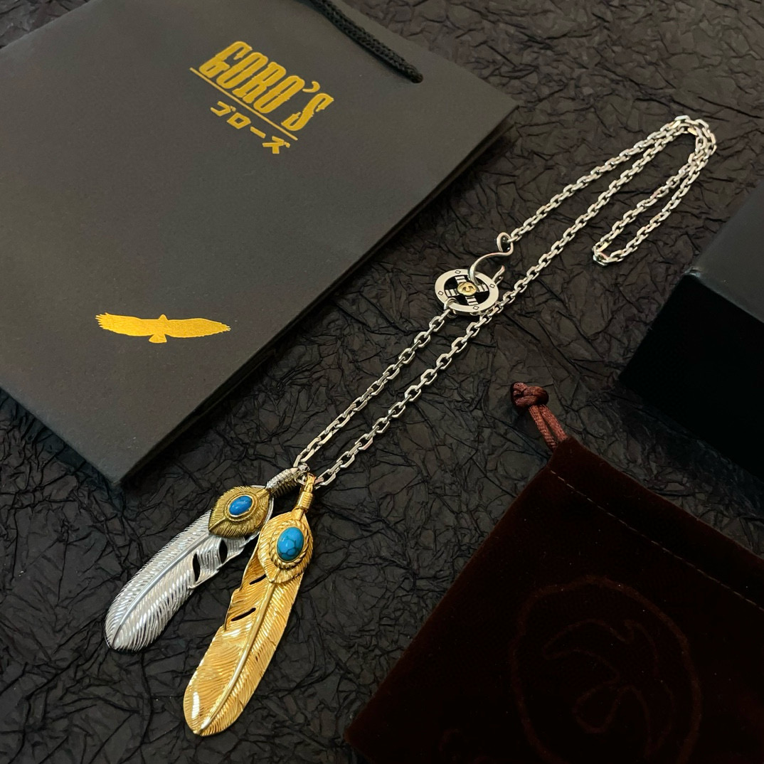 批【新品上架】Goro’s高桥吾郎松石羽毛吊坠，高桥经典项链，顶级版本，认准独家拍摄，主攻高端市场 ，快