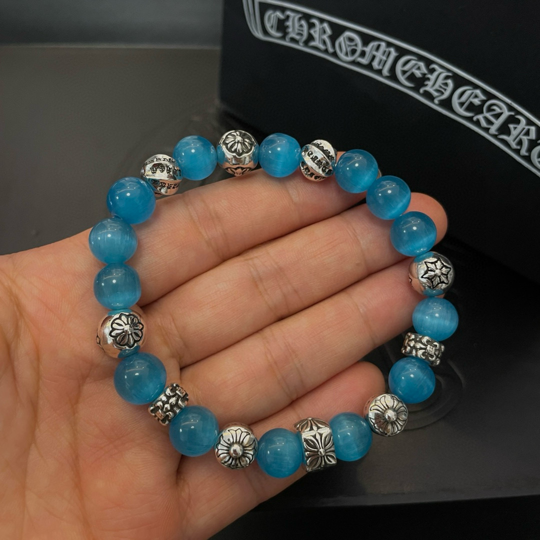 批 新款【专柜品质】Chrome Hearts克罗心 经典复古多元素海之蓝手链手串，凹凸造型不同的花纹设