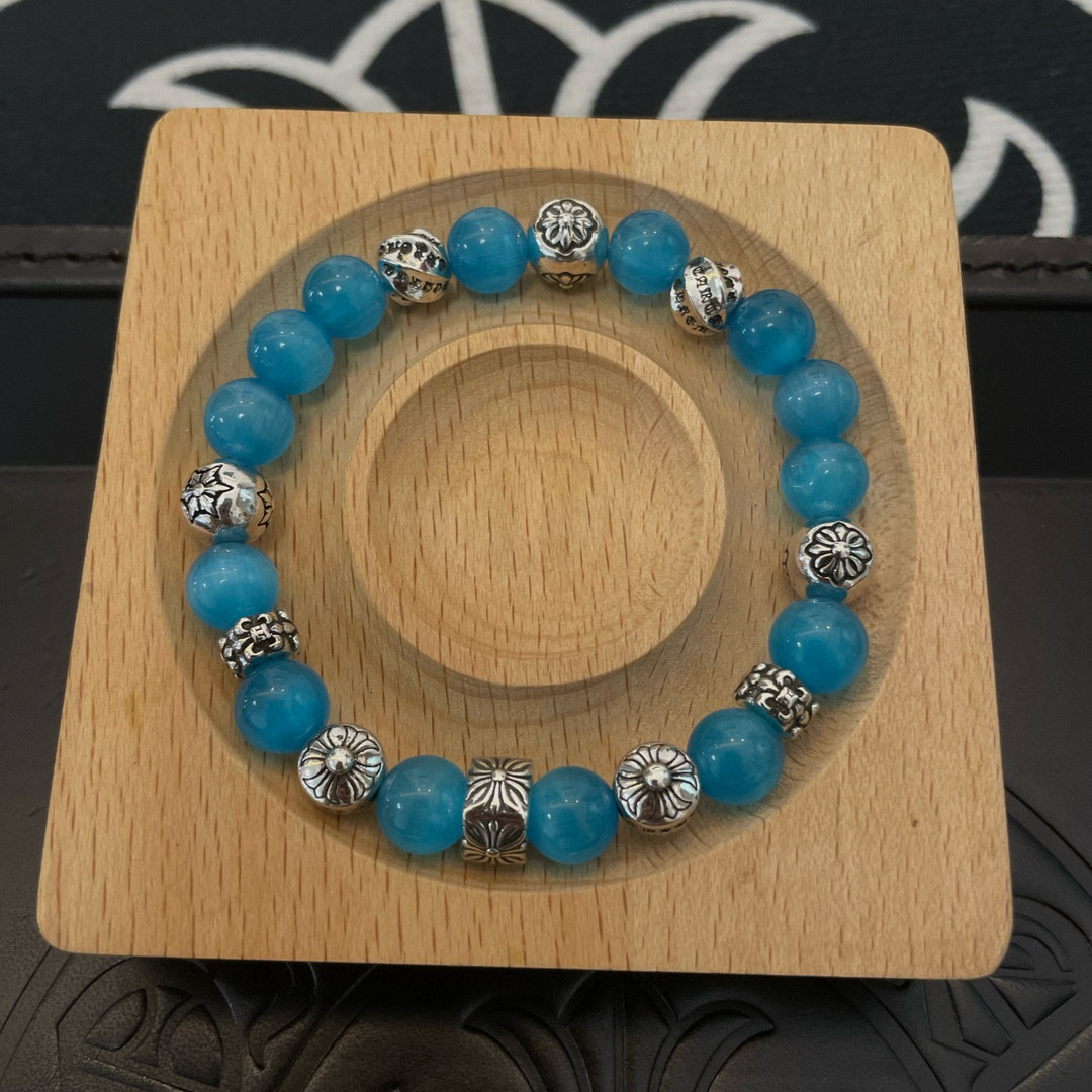 批 新款【专柜品质】Chrome Hearts克罗心 经典复古多元素海之蓝手链手串，凹凸造型不同的花纹设