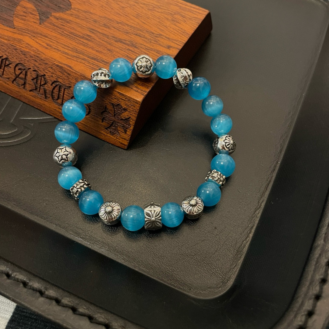 批 新款【专柜品质】Chrome Hearts克罗心 经典复古多元素海之蓝手链手串，凹凸造型不同的花纹设