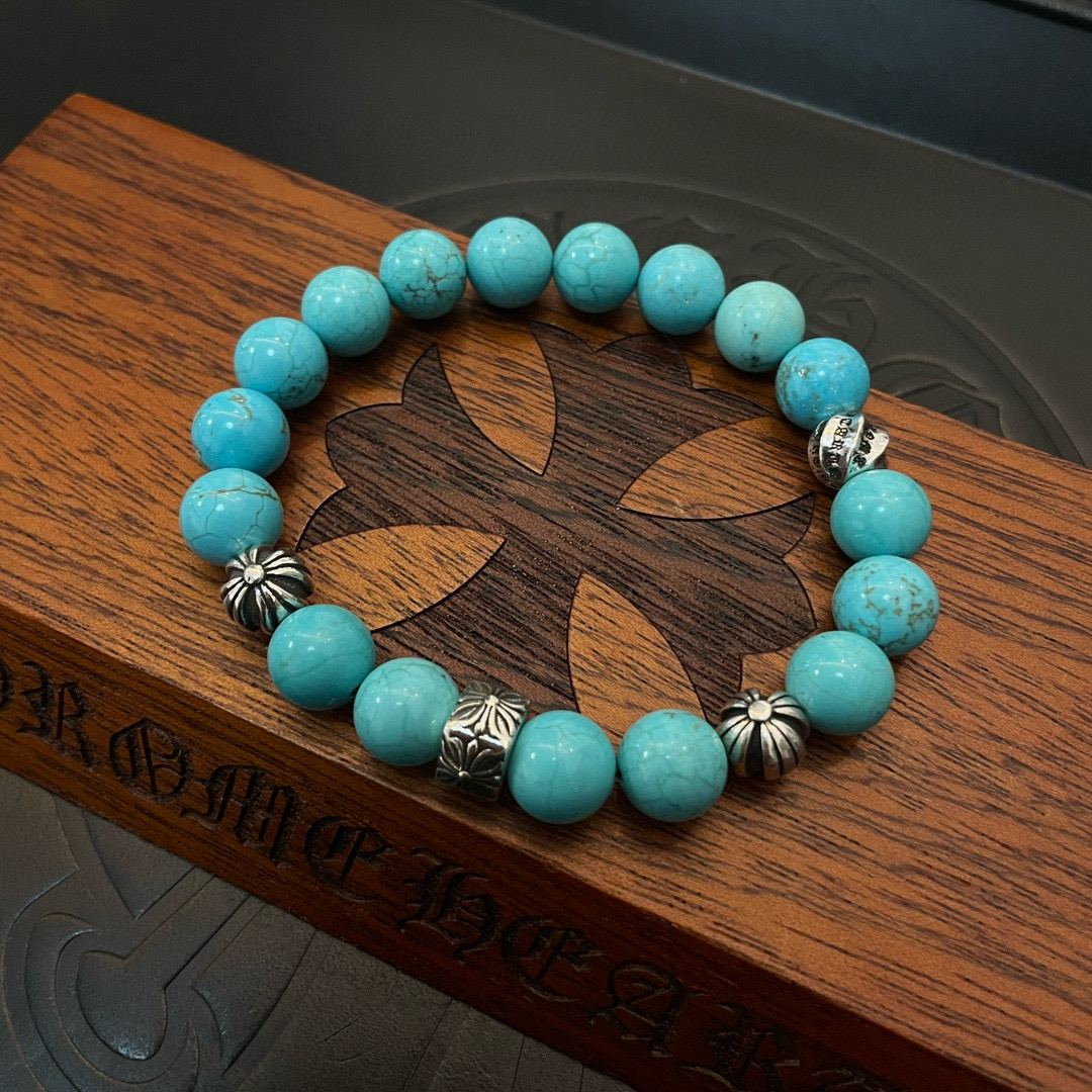  新款【专柜品质】Chrome Hearts克罗心 经典复古多元素蓝松石手链 手串，凹凸造型不同的花纹设
