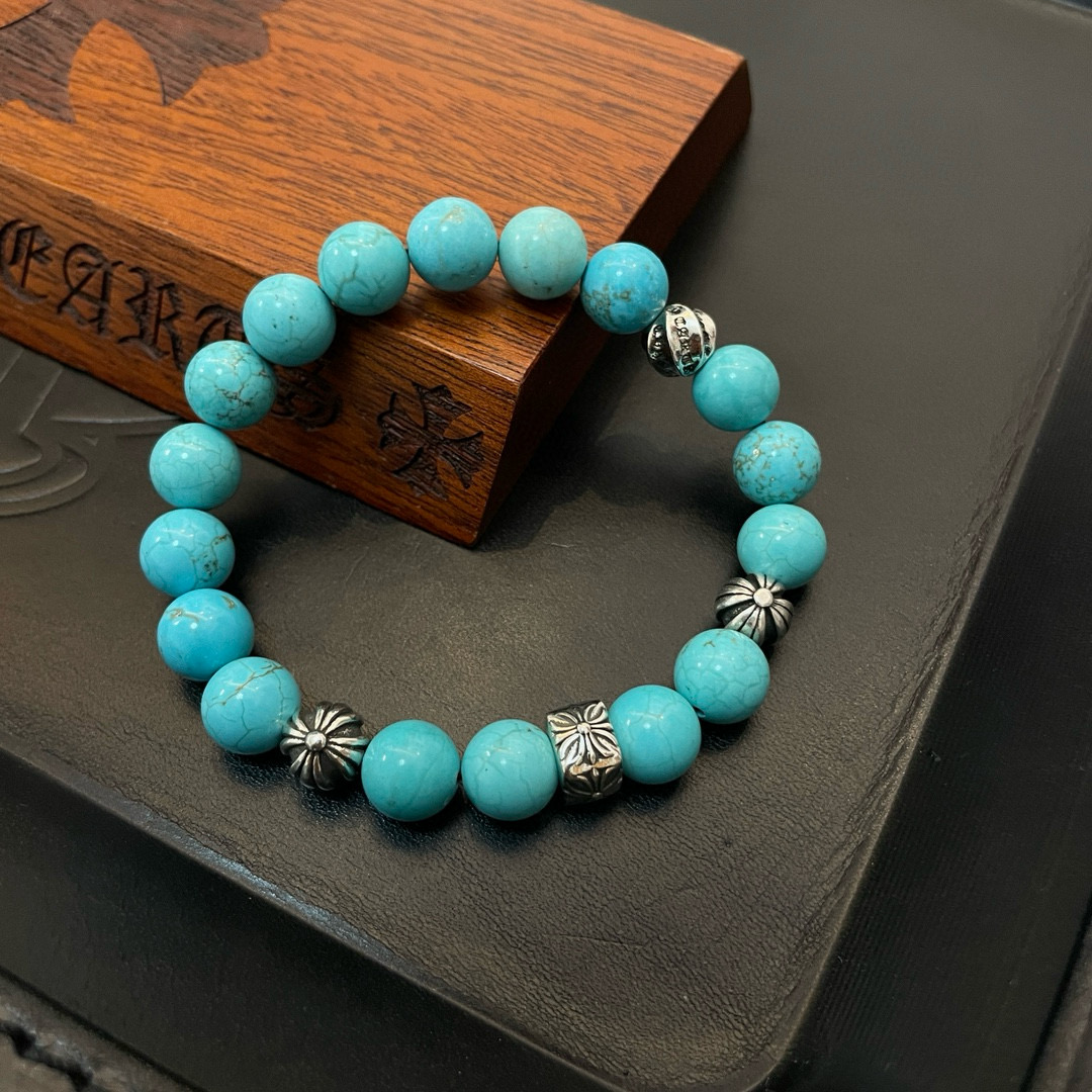 新款【专柜品质】Chrome Hearts克罗心 经典复古多元素蓝松石手链 手串，凹凸造型不同的花纹设