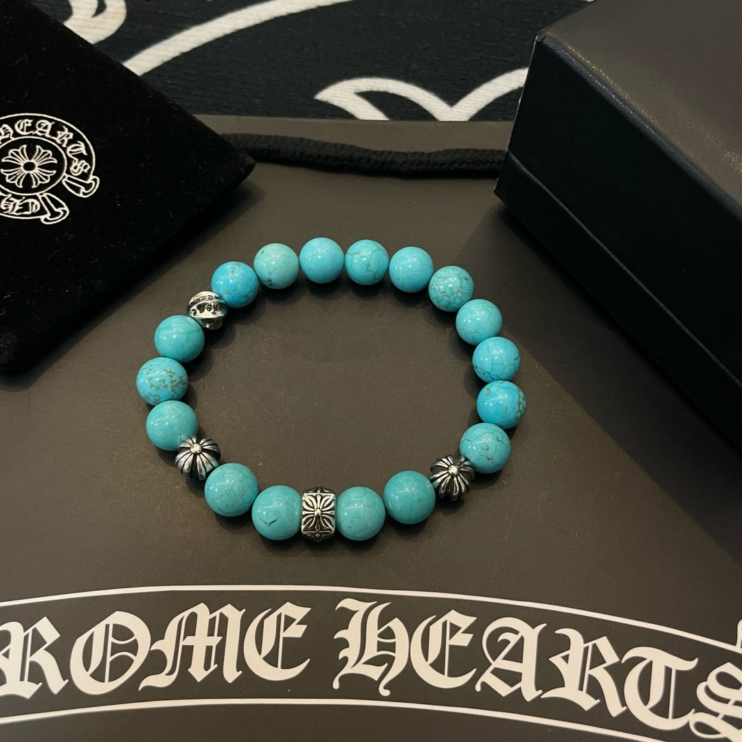 新款【专柜品质】Chrome Hearts克罗心 经典复古多元素蓝松石手链 手串，凹凸造型不同的花纹设