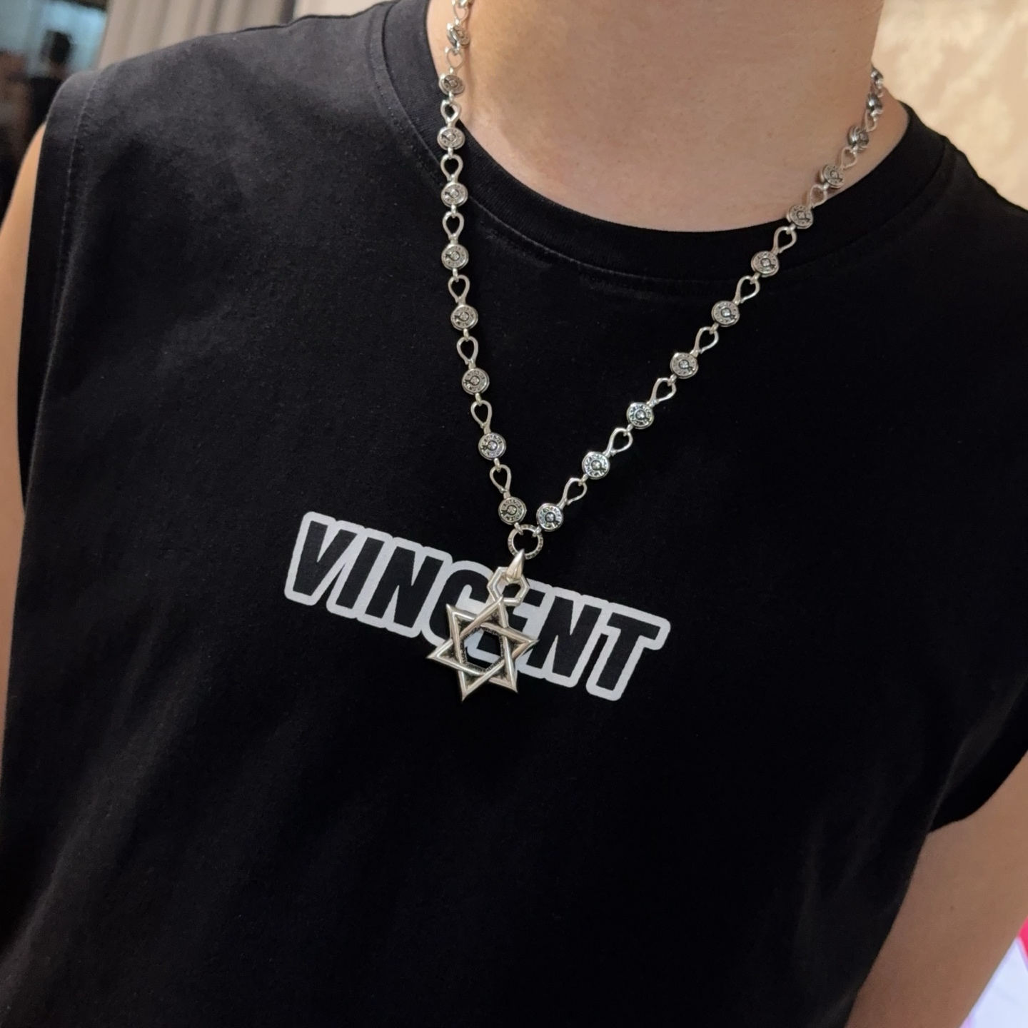  新款【专柜品质】Chrome Hearts克罗心经典复古马蹄印项链，六星芒吊坠 凹凸造型不同的花纹设计