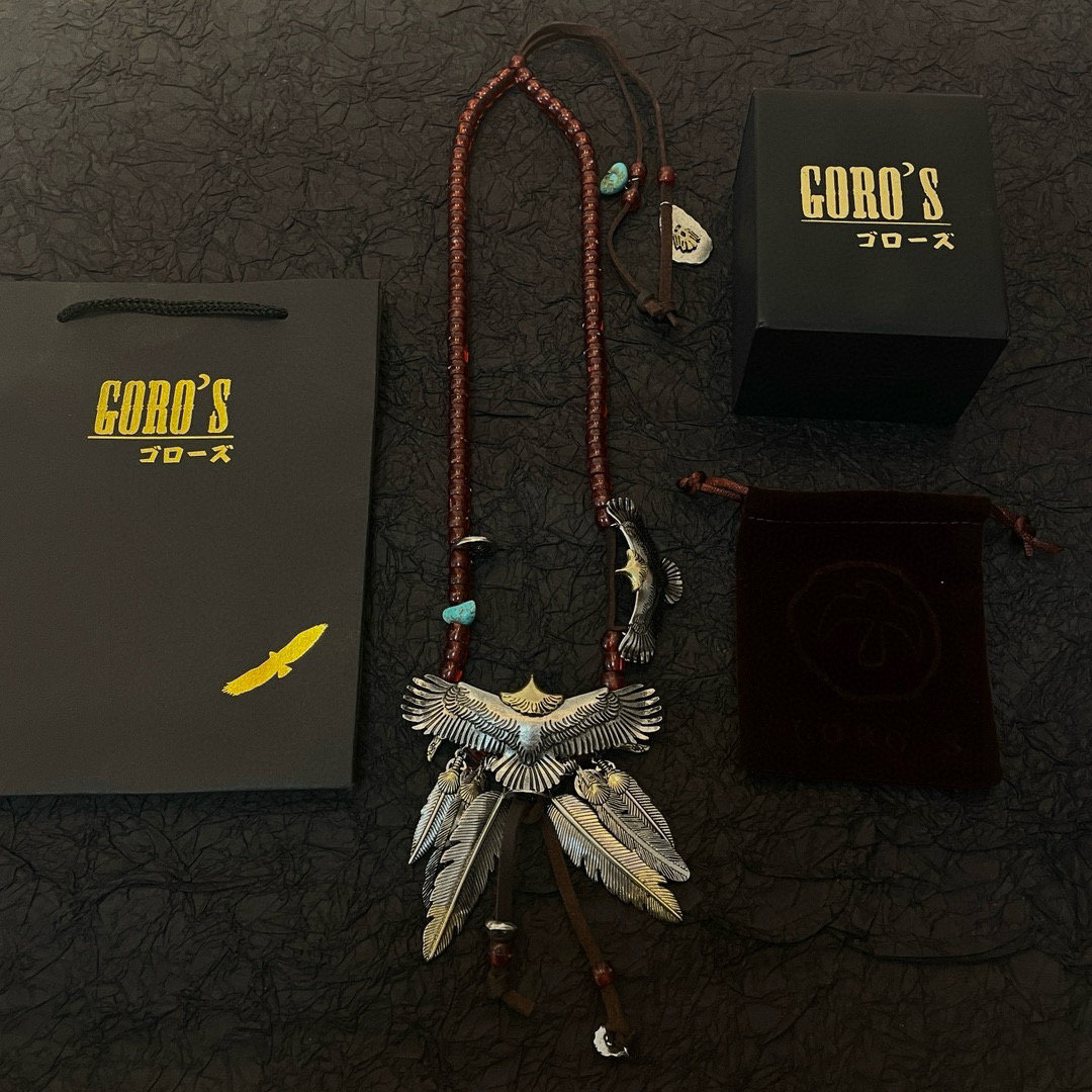 批💰195    【新品上架】Goro’s高桥吾郎老鹰羽毛吊坠，高桥经典琉璃珠项链，顶级版本，认准独家拍摄，主攻高端市场 ，快手/ins/小红书热门款，绝对区别普通版本！图片产品细节与ZP一致！原版制作工艺 精工品质 纯手工打造 ～正品开模💝潮流时尚必备 男女均可佩戴 情侣款同款 摇滚朋克泰银风格 复古元素 潮流百搭 官网同款❤️