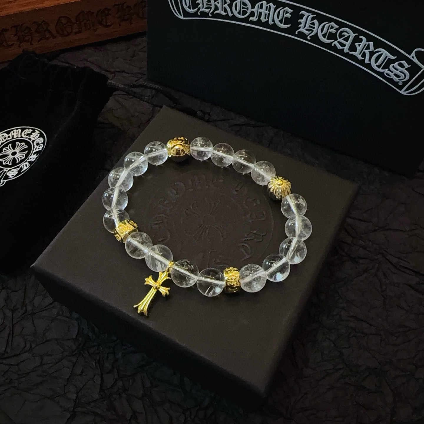  新款【专柜品质】Chrome Hearts克罗心 经典复古多元素白水晶手串手链 ，快手/ins/小红书