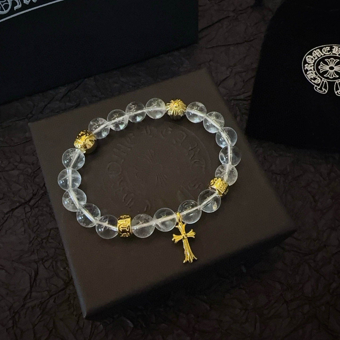  新款【专柜品质】Chrome Hearts克罗心 经典复古多元素白水晶手串手链 ，快手/ins/小红书