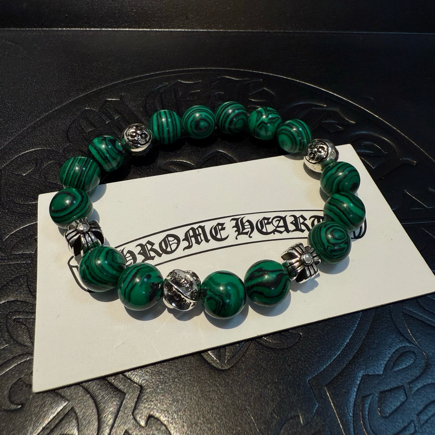  新款【专柜品质】Chrome Hearts克罗心经典复古多元素孔雀石手链手串，凹凸造型不同的花纹设计风